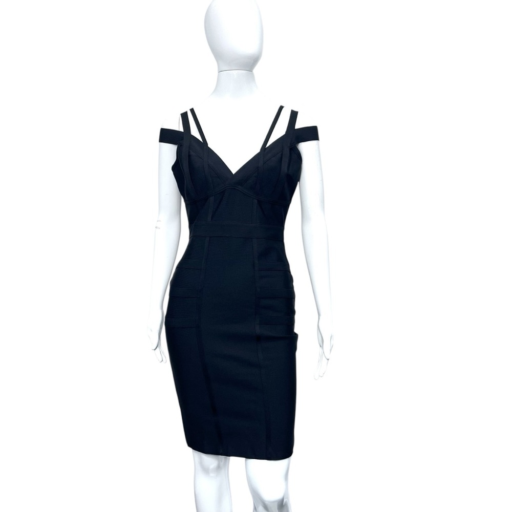 NWT Hybrid & Company Black Bandage Bodycon Strappy Neckline Dress Size L